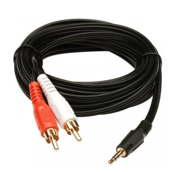 Аудио кабел 3.5mm Jack(м) към 2х чинч(м), 3m, черен | JAR Computers Кабел 2 чинча към 3.5мм 3м