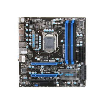 Дънна платка MSI P55M-GD45, P55, LGA1156, DDR3, 2xPCI-E (CF), SB7.1, Lan1000, eSATA, 1394, SATA RAID 0,1,5,10, mATX | JAR Computers MSI P55M-GD45