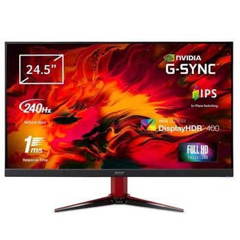 Монитор Acer Nitro VG252QXbmiipx (UM.KV2EE.X01), 24.5" (62.23 cm) IPS панел, 240Hz, Full HD, 1ms, 100,000,000:1, 400 cd/m2, DisplayPort, HDMI | JAR Computers Acer Nitro VG252QXbmiipx UM.KV2EE.X01