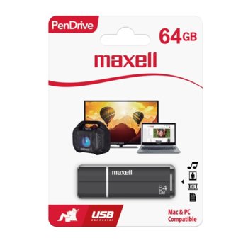 Памет 64GB USB Flash Drive, Maxell PenDrive, USB 2.0, черна | JAR Computers Maxell 64GB PenDrive USB 2.0