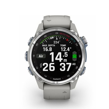 Смарт часовник Garmin Descent Mk3, 1,2"(3.05cm)диаметър, AMOLED дисплей, 32 GB вградена памет, Bluetooth, GPS, компас, жироскоп, до 10 дни време на работа, сив | JAR Computers Смарт часовник Garmin Descent Mk3 сив