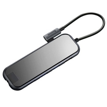 USB Хъб Baseus Mirror Series, 1x USB C, 3x USB 3.0, 1x HDMI, 1x RJ45, сив image