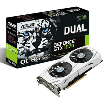 Видео карта GF GTX 1070, с безплатен код за игра, 8GB, Asus DUAL-GTX1070-O8G, PCI-E 3.0, GDDR5, 256 bit, Display Port, HDMI, DVI | JAR Computers Asus 90YV09T1-M0NA00