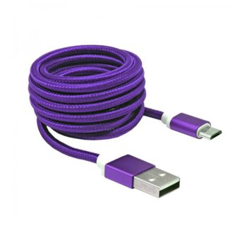 Кабел SBOX USB AM-MICRO-15U, от USB A(м) към USB Micro B(м), 1.5m, сплетена обвивка, лилав | JAR Computers SBOX USB AM-MICRO-15U USB A(м) към USB Micro B(м)