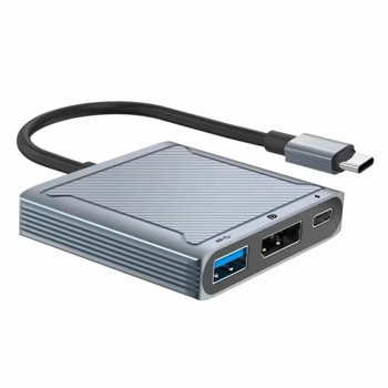 Докинг станция DeTech, от USB-C към 1x USB-C(PD), 1x USB-A, 1x DisplayPort, сива | JAR Computers DeTech USB-C to DP 8K 60HZ USB3.0 PD 60W 17845