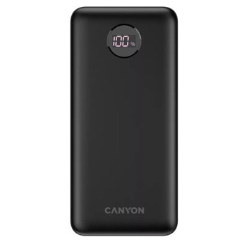 Външна батерия/power bank/ Canyon PB-2002, 20 000mAh, черна, 2x USB-A, 2x USB-C, PD, QC, дисплей | JAR Computers Външна батерия Canyon PB-2002 Black