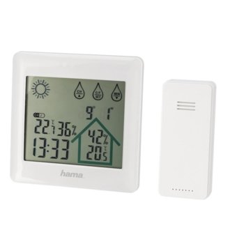 Електронна метеостанция Hama Action, термометър, часовник, дата, измерване на влажност, хигрометър, бяла image
