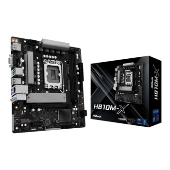 Дънна платка ASRock H810M-X, H810, LGA1851, DDR5, PCI-E 4.0 (DP/HDMI/VGA), 4x SATA 6Gb/s, 1x M.2 slots, 1x USB 3.2 Gen 1 Type-C, 2.5GbE LAN, Micro ATX | JAR Computers ASRock H810M-X 90-MXBS4-A0UAYZ
