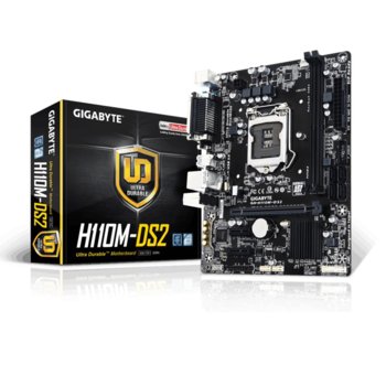 Дънна платка Gigabyte GA-H110M-DS2, H110, LGA1151, DDR4, PCI-E (D-Sub), 4x SATA 6Gb/s, 2x USB 3.0, microATX | JAR Computers Gigabyte GA-H110M-DS2