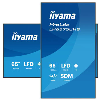 Публичен дисплей IIYAMA LH6575UHS-B2AG, 64.5" (163.83 cm) 4K/UHD IPS дисплей, DisplayPort, HDMI, USB, RS232, Wi-Fi, LAN | JAR Computers IIYAMA LH6575UHS-B2AG