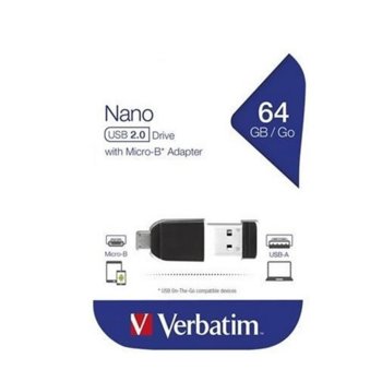 Памет 64GB USB Flash Drive, Verbatim Nano, USB 2.0, черна, OTG | JAR Computers Verbatim ON2065340345