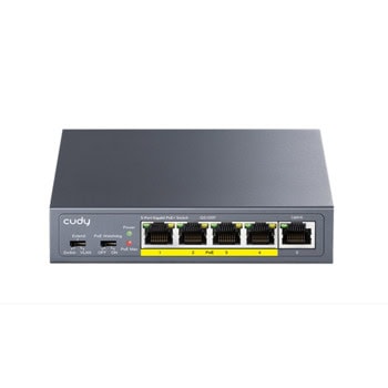 Суич Cudy GS105P, 1000Mbps, 5x порта, 4x 10/100/1000Mbps RJ45 PoE, 1x Uplink | JAR Computers Суич Cudy GS105P 1000Mbps 5x порта