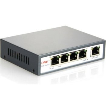 Суич ONV POE34001P, 10/100Mbps, 5x RJ45, 2x Uplink, 1x PoE High Power 60W порт за PTZ камера | JAR Computers ONV POE34001P