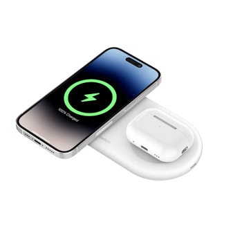 Безжично зарядно Belkin BoostCharge Pro 2-in-1 (WIZ021vfWH), от USB-C(ж) към безжично зареждане, USB-C(ж), 15W, бяло, Qi2 | JAR Computers Belkin BoostCharge Pro 2-in-1 WIZ021vfWH
