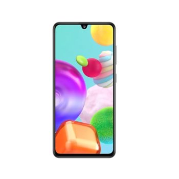 Смартфон Samsung SM-415 GALAXY A41 (черен), поддържа 2 SIM карти, 6.1" (15.49 cm) FHD+ Super AMOLED, осемядрен Mediatek MT6768 2GHz, 4GB RAM, 64GB Flash памет (+ microSD слот), 48.0 MP + 8.0 MP + 5.0 MP & 25.0 MPix камера, Android 10 | JAR Computers Samsung SM-415 GALAXY A41 4/64GB Black