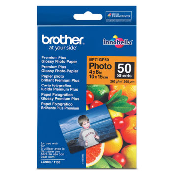 Фотохартия Brother BP-71, 10x15 cm., гланцирана, 260 g/m2, 50 листа | JAR Computers ХАРТИЯ BROTHER BP-71 A6 PREMIUM GLOSSY PHOTO PAP…