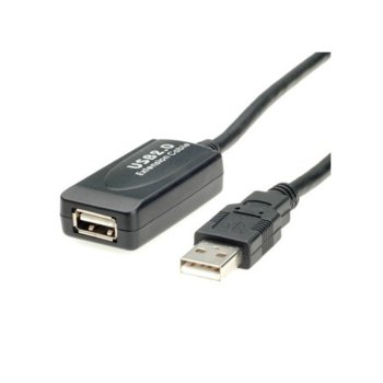 Удължителен кабел Roline 12.04.1091, USB А(м) към USB A(ж), активен, 15m, черен image
