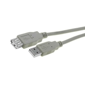 Кабел VCom CU202-1.5m, USB A(м) към USB А(ж), 1.5m, сив, никелирани конектори image