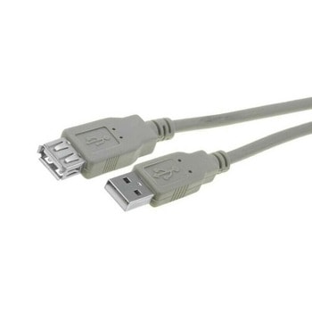 Кабел VCom CU202-1.5m, USB A(м) към USB А(ж), 1.5m, сив, никелирани конектори | JAR Computers VCom USB A(м) към USB А(ж) 1.5m CU202-1.5m
