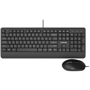 Комплект клавиатура и мишка Canyon SET-14, оптична (1000 dpi), 104 клавиша, 12 мултимедийни бутона, BG подредба, USB, черни image