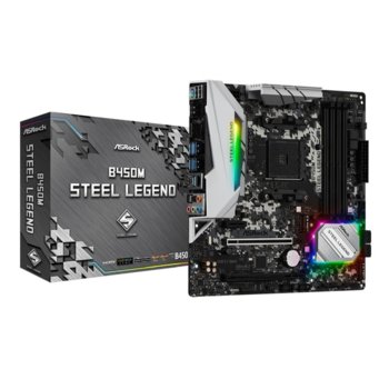 Дънна платка Asrock B450M Steel Legend (Refurbished), B450, AM4, DDR4, PCIe, (HDMI&DP), (CFX), 4x SATA 6Gb/s, 2x M.2 slot, USB 3.1 Gen2 Type-C, Micro ATX | JAR Computers Asrock B450M Steel Legend Ref