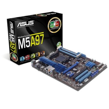 Дънна платка Asus M5A97, AMD 970, AM3+ (up to 140W), DDR3, 2xPCI-E (CF), SB7.1, Lan1000, 6xSATA RAID 6Gb/s 0,1,5, 10, 2xUSB3.0, ATX | JAR Computers Asus M5A97 AMD970 AM3+ DDR3 U3S6 ATX Retail