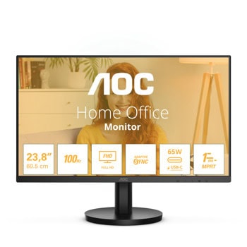 Монитор AOC 24B3CA2, 23.8" (60.45cm) IPS панел, 100Hz, Full HD, 4ms, 20 000 000:1, 250cd/m2, HDMI, USB, USB-C | JAR Computers AOC 24B3CA2