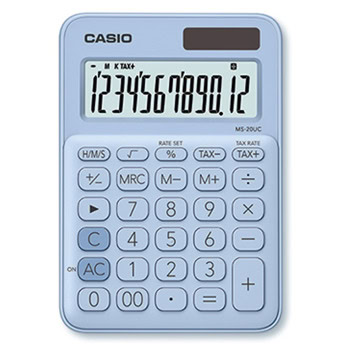 Калкулатор Casio MS-20UC, 12 разряден дисплей, настолен, с двойно захранване, бутон за бърза корекция, син | JAR Computers Калкулатор Casio MS-20UC