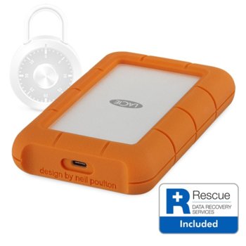Твърд диск 2TB, LaCie Rugged Secure STFR2000403 (оранжев), външен, 2.5" (6.35 cm), удароустойчив, USB Type C | JAR Computers LaCie 2TB Rugged Secure STFR2000403