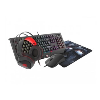 Комплект клавиатура/мишка/слушалки/подложка Genesis Cobalt 330 RGB, 6400dpi, USB, черни/червени image