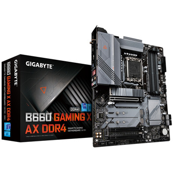 Дънна платка GIGABYTE B660 GAMING X AX Wi-Fi, B660, LGA1700, DDR4, PCIe 4.0, (DP&HDMI), 4x SATA 6Gb/s, 3x M.2, 1x USB 3.2 Gen 2 Type-A, ATX | JAR Computers Gigabyte B660 DDR4 LGA1700 GA-MB-B660-GAMING-X-AX