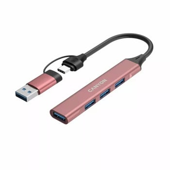 USB хъб Canyon DS-02, 4 порта, от USB Type-C/A към 3x USB 2.0 Type-A, 1x USB 3.0 Type-A, розов | JAR Computers Canyon DS-02 Pink CNS-TDS02P