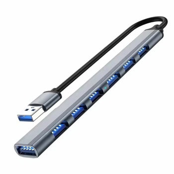 USB Хъб DeTech, 7 порта, от USB Type-C към 7x USB 3.0 Type-A, сив | JAR Computers USB Хъб DeTech 7хUSB3.0 17848