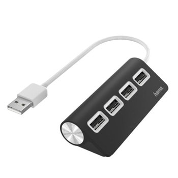 USB Хъб Hama 200119, 4 порта, от USB Type-A към 4x USB 2.0 Type-A, черен | JAR Computers HAMA-200119