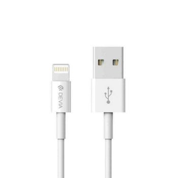Кабел Devia, от USB A(м) към Lightning(м), 1m., бял | JAR Computers Devia Lightning 1m white