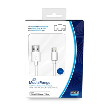 Кабел MediaRange MRCS178, от USB A(м) към Lightning(м), 1m, бял | JAR Computers Кабел MediaRange MRCS178