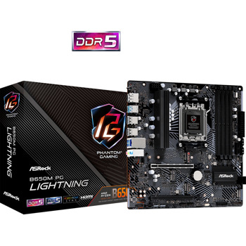Дънна платка ASRock B650M PG Lightning, B650, AM5, DDR5, PCI-E 4.0 (HDMI&DP)(CF), 3x M.2, 4x SATA 6Gb/s, 1x USB 3.2 Gen 2 Type-C, 1x USB 3.2 Gen 2 Type-A, 2.5GbE LAN, Micro ATX | JAR Computers AsRock B650M PG Lightning