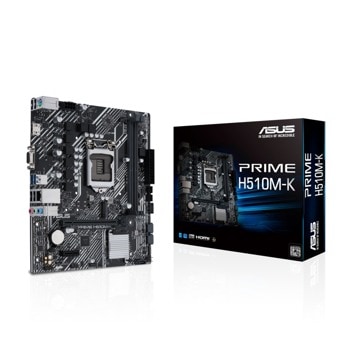 Дънна платка Asus PRIME H510M-K, H510, LGA1200, DDR4, PCI-E 4.0 (HDMI/VGA), 4x SATA 6Gb/s, 1x M.2, 2x USB 3.2 Gen 1, Micro ATX | JAR Computers Asus PRIME H510M-K