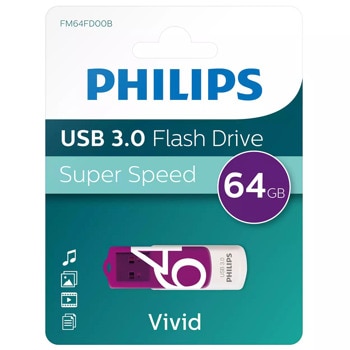 Памет 64GB USB Flash Drive, Philips Vivid Edition, USB 3.0, лилав | JAR Computers Памет USB Philips VIVID EDITION 64GB 3.0