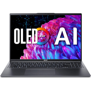 Лаптоп Acer Swift Go 16 SFG16-72-78L3 (NX.KSHEX.003)(сив), шестнадесетядрен Intel Core Ultra 7 155H 1.4/4.8GHz, 16" (40.64cm) 3.2K OLED 120Hz Glare Display, (HDMI), 32GB LPDDR5X, 1TB SSD NVMe, 2x Thunderbolt 4, Windows 11 Home | JAR Computers Acer Swift Go 16 SFG16-72-78L3 NX.KSHEX.003