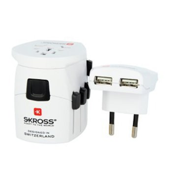 Адаптер SKROSS 220V World Pro+USB, за 150 държави, 250V-2500W, 2x USB (5V/2100mA), бял | JAR Computers Skross 220V World Pro+USB 1302530/1302500