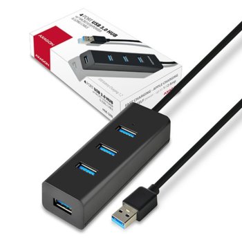 USB Хъб Axagon HUE-S2BL, 4 порта, от USB Type-A към 4x USB 3.0 Type-A, 5000 Mbit/s, черен, 1.2m | JAR Computers Axagon HUE-S2BL