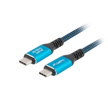 Кабел Lanberg CA-CMCM-45CU-0020-BK, от USB-C(м) към USB-C(м), 2m, 8K@60Hz, 40Gbps, 240W, черно-син | JAR Computers Lanberg CA-CMCM-45CU-0020-BK