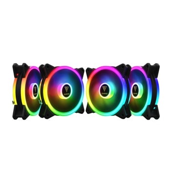 Вентилатори 120mm, Gamdias Aeolus M2 1204R, 3-pin, 1500 rpm, RGB, черни, 4 бр. | JAR Computers Gamdias Aeolus M2 1204R