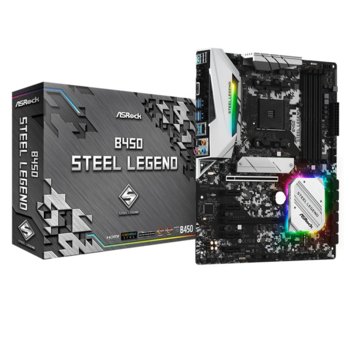 Дънна платка ASRock B450 Steel Legend, B450, AM4, DDR4, PCIe 3.0 (HDMI, DP), 4x SATA3 6.0 Gb/s, 1x Ultra M.2, 1x M.2, 6x USB 3.1 Gen1, 2 x USB 3.1 Gen2, Standard-ATX | JAR Computers ASROCK B450 Steel Legend