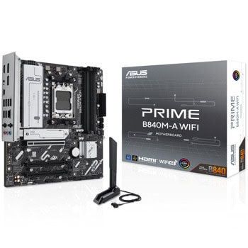 Дънна платка Asus PRIME B840M-A WIFI, B840, AM5, DDR5, PCI-E 4.0 (DP&HDMI), 4x SATA 6Gb/s, 3x M.2 slots, 2x USB 3.2 Gen 2 Type-A, 1x USB 3.2 Gen 1 Type-C, 2.5GbE LAN, Wi-Fi 6E, Bluetooth 5.3, microATX | JAR Computers Asus PRIME B840M-A WIFI 90MB1J20-M0EAY0