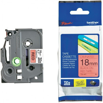 Лента за етикетен принтер Brother тип TZ, черен цвят на червен фон, 18mm x 8m, PN: TZe-441 | JAR Computers Brother TZ-441 Tape Black on Red, Laminated, 18mm,