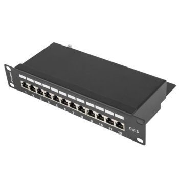 Пач панел Lanberg PPF6-9012-B, 12x порта, 10", 1U, Cat.6, Shielded, IDC T568A/T568B, черен | JAR Computers Lanberg PPF6-9012-B