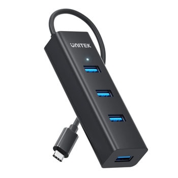 USB хъб Unitek Y-3089Z01, 4 порта, от USB Type-A към 4x USB 2.0 Type-A, 1x USB Type-C, черен | JAR Computers USB хъб Unitek Y-3089Z01 4 порта