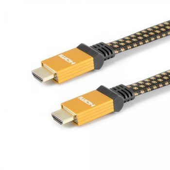 Кабел Sbox HDMI20-HQ-15, от HDMI(м) към HDMI(м), 1.5m, черен/жълт, HDMI 2.0, Ethernet, до 3840x2160 резолюция, позлатени конектори | JAR Computers Sbox HDMI20-HQ-15 HDMI(м) към HDMI(м) 1.5m